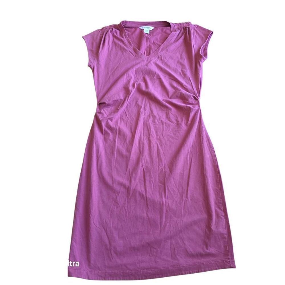 Athleta womens Sz S mauve pink midi dress ruched sides